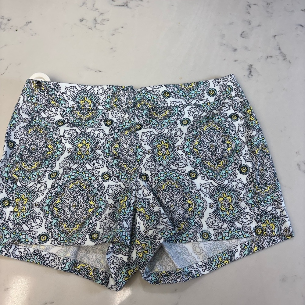 J. Crew High Waist Shorts in Blue and Yellow Pattern